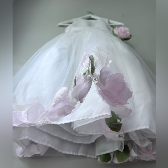 US Angels White Satin Pink Flower Girl Tulle Petal Party Formal Dress 6X 6 - Picture 4 of 17
